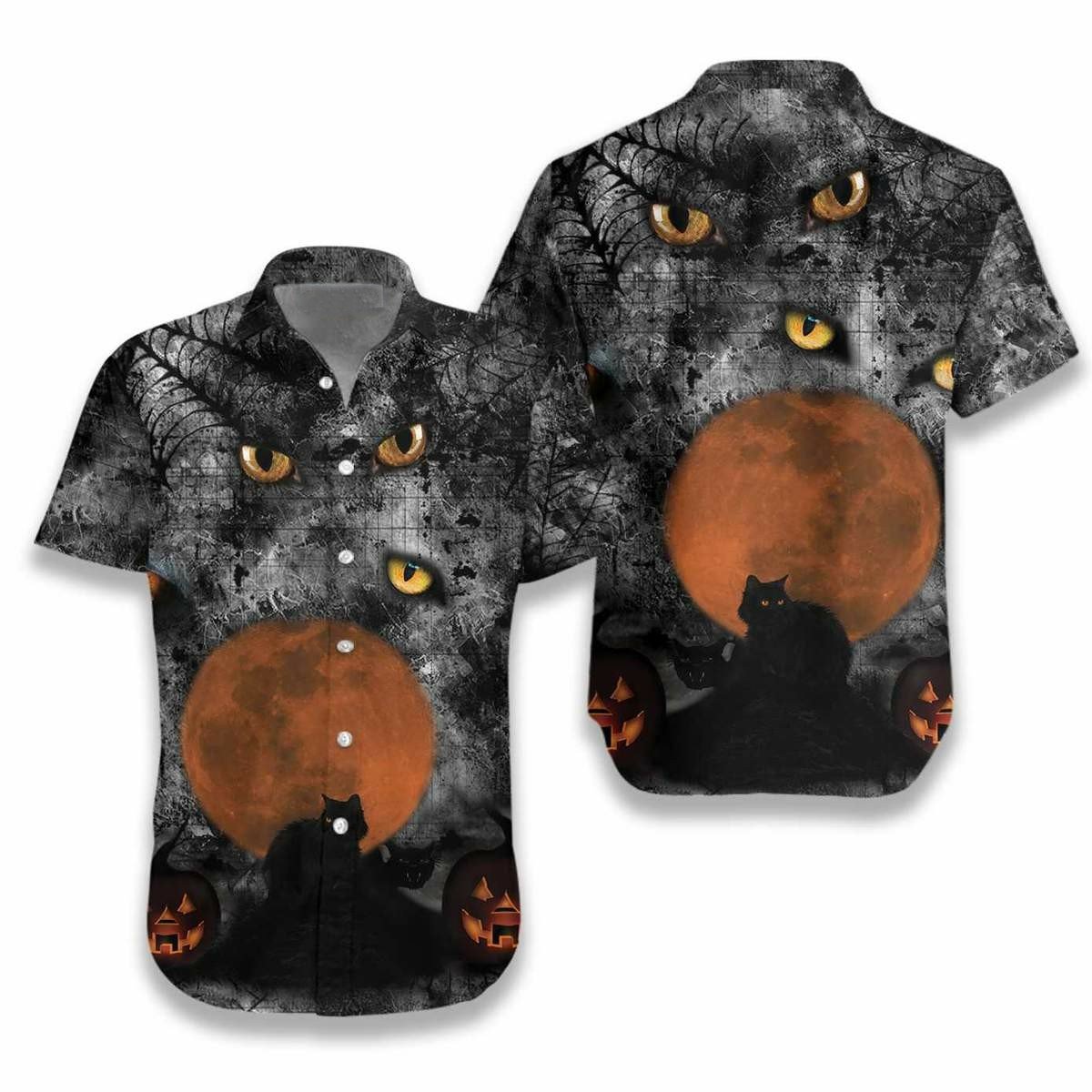 Hawaiian Aloha Shirt Black Cat Halloween Red Moon For Men Women