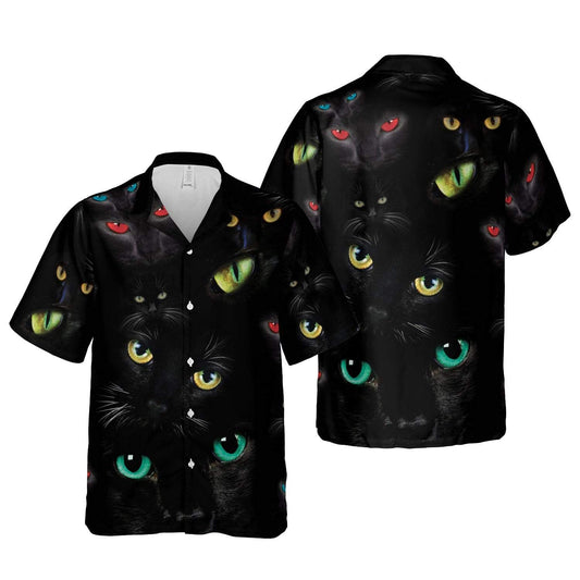 Hawaiian Aloha Shirt Black Cats Colorful Eyes For Men Women