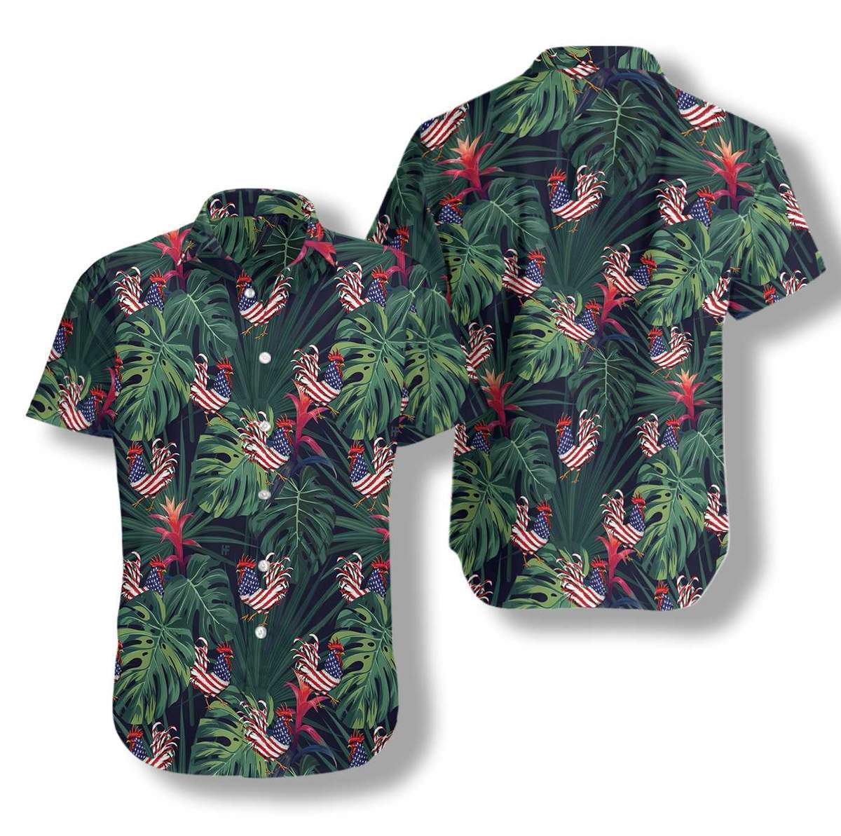 Hawaiian Aloha Shirt Chicken American Flag Tropical For Men Women