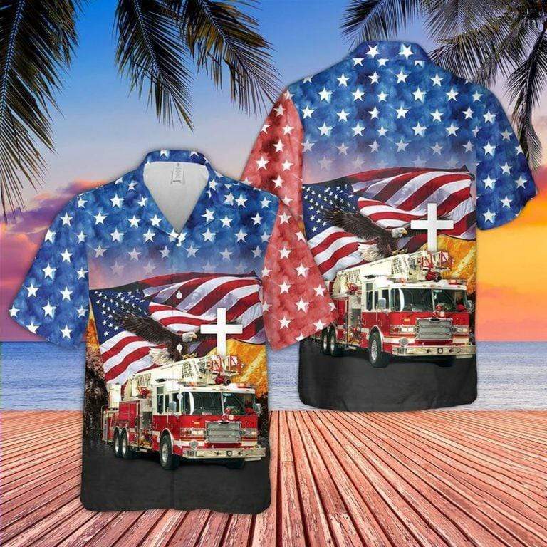 Hawaiian Aloha Shirt Firefighter American Eagle For Men Women