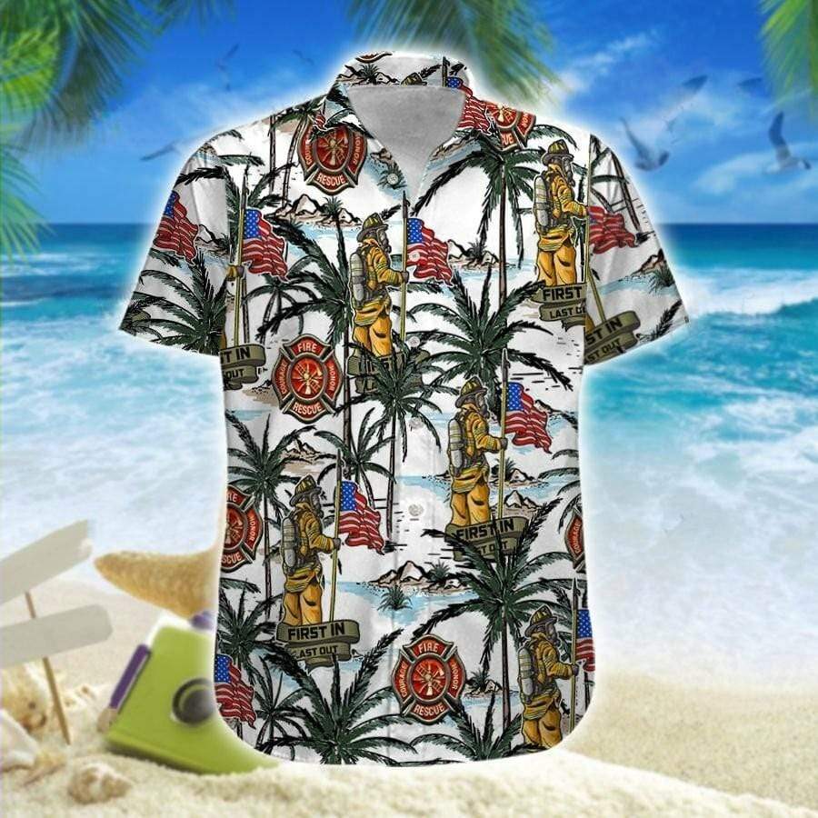 Hawaiian Aloha Shirt Firefighter Man Palm Tree For Men Women