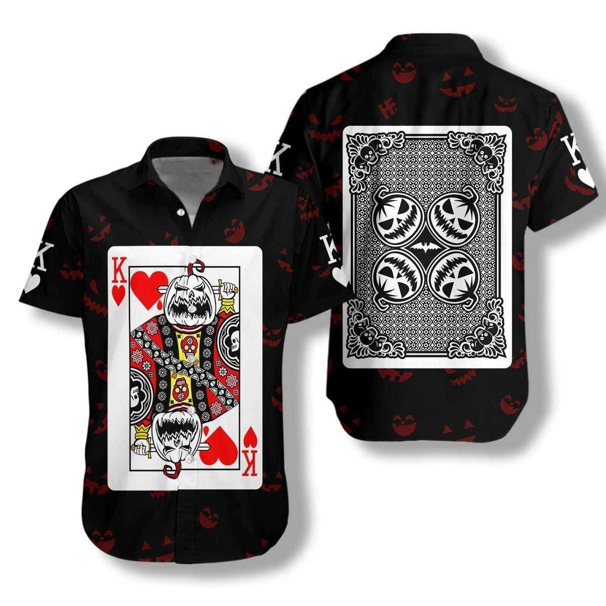 Hawaiian Aloha Shirt Halloween Pumpkin Poker King Card For Men Women