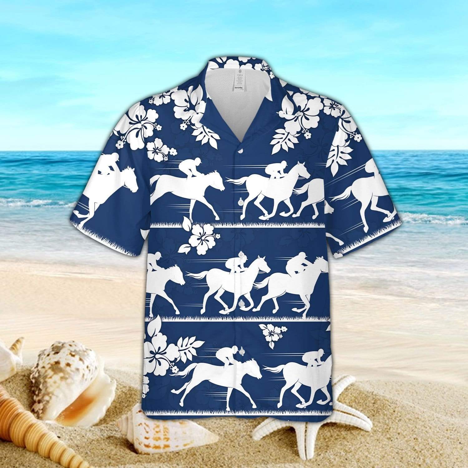 Hawaiian Aloha Shirt Horse Racing Hibiscus Flowers For Men Women