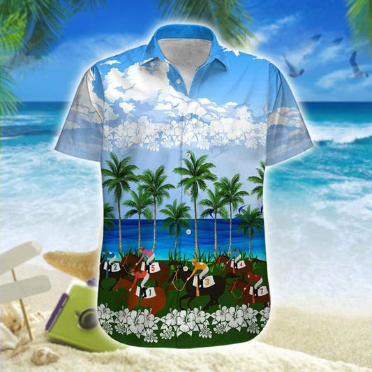 Hawaiian Aloha Shirt Horse Racing Sky For Men Women