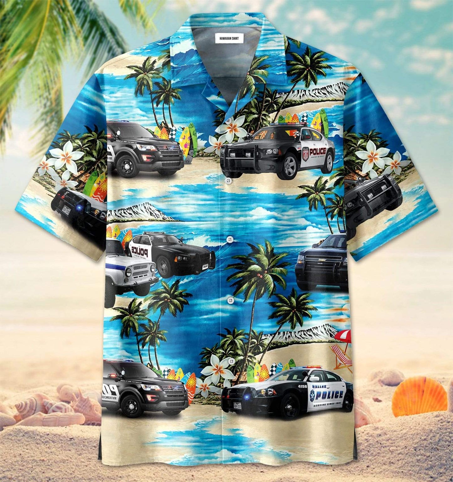 Hawaiian Aloha Shirt Police Cars Tropical For Men Women