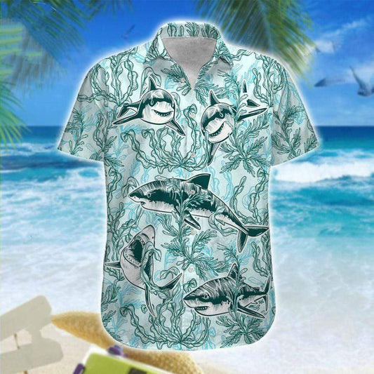 Hawaiian Aloha Shirt Shark Seaweed For Men Women