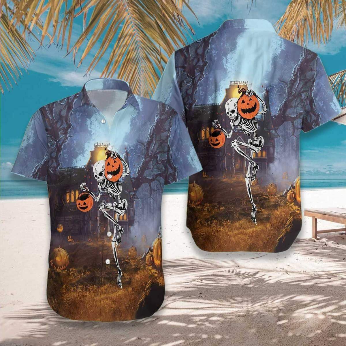 Hawaiian Aloha Shirt Skeleton Go Out For Halloween Night For Men Women