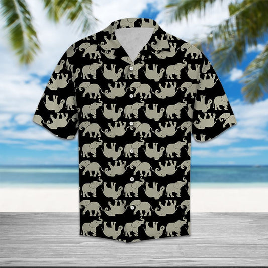 Hawaiian Shirt Elephant Black White Line For Women Men