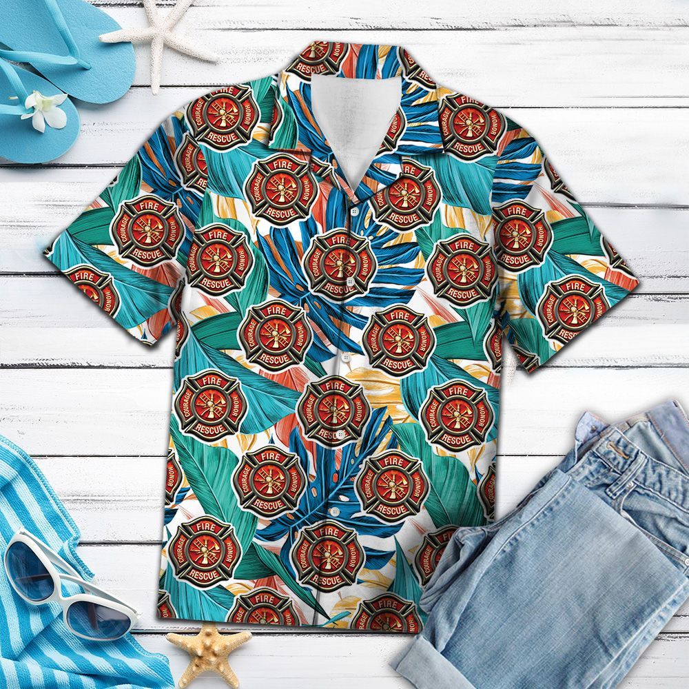 Hawaiian Shirt Firefighter Leaf Pattern For Men Women