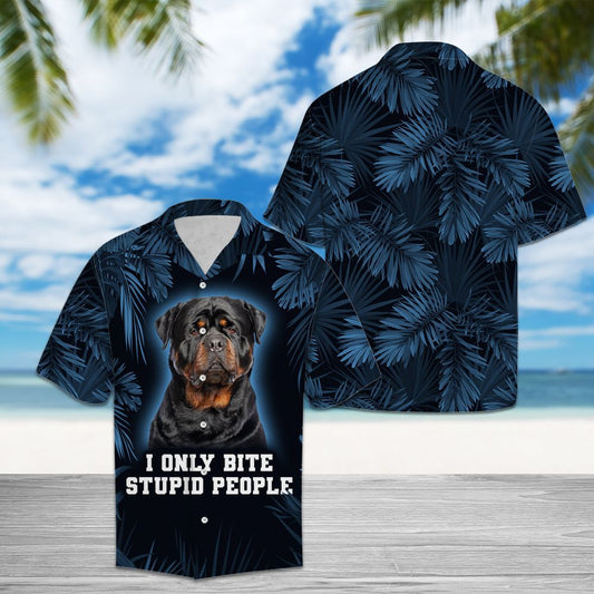 Hawaiian Shirt Rottweiler Only Bite Stupid People For Men Women