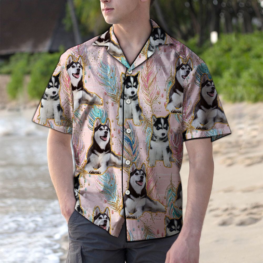 Hawaiian Shirt Siberian Husky Boho Feather For Men Women