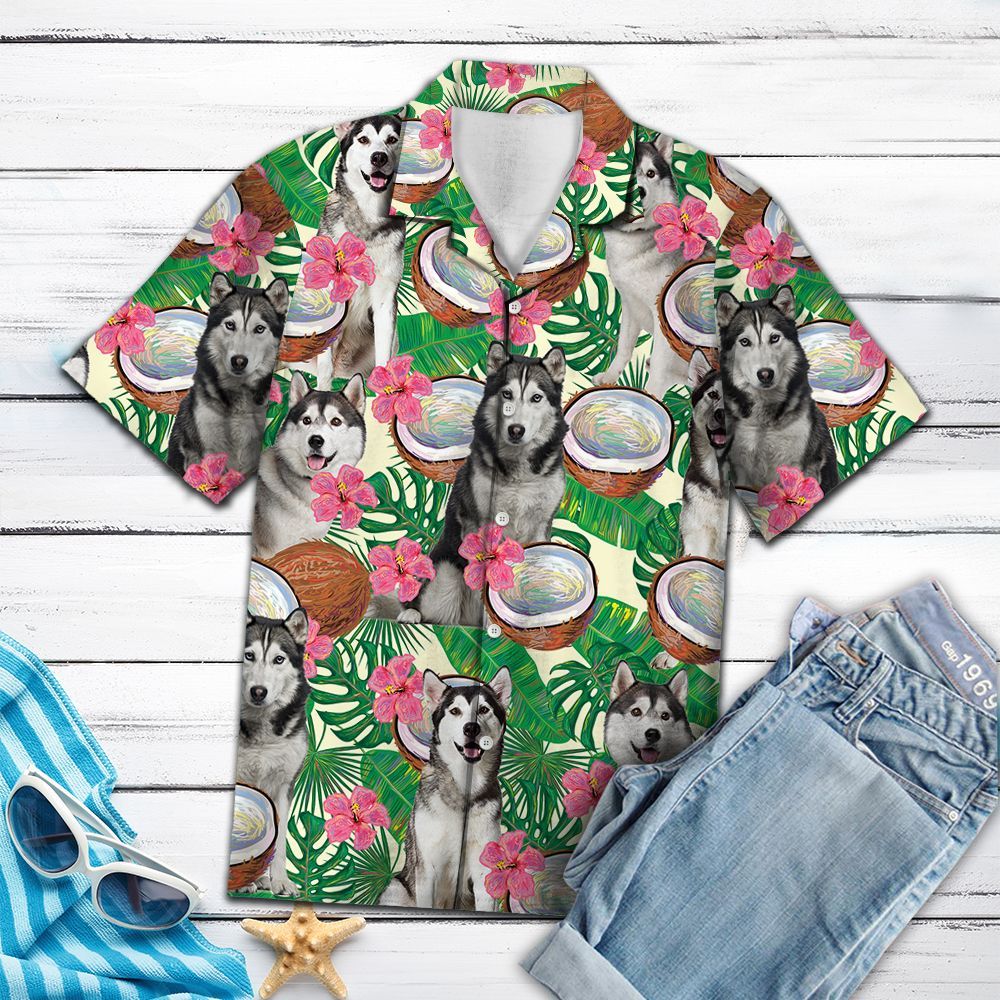 Hawaiian Shirt Siberian Husky Tropical Coconut For Men Women