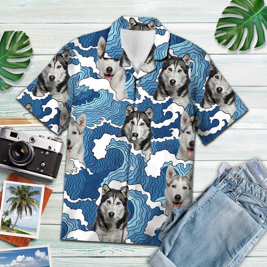 Hawaiian Shirt Siberian Husky Wave For Men Women