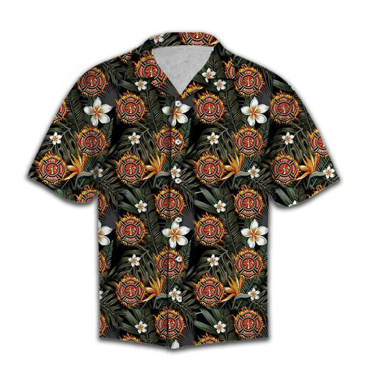 Hawaiian Shirt Women Men Firefighter Tropical Pattern