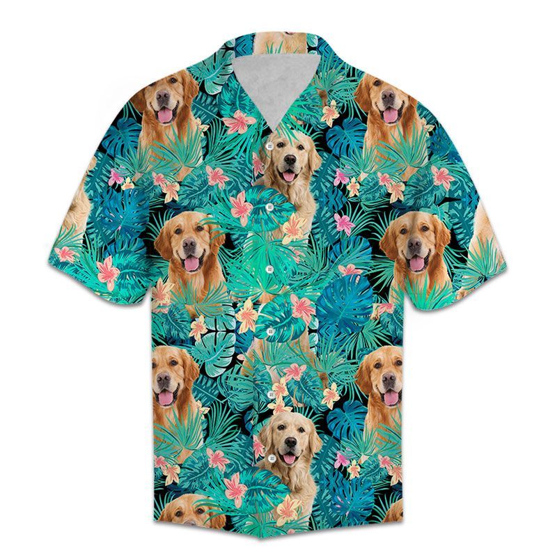 Hawaiian Shirt Women Men Golden Retriever Tropical