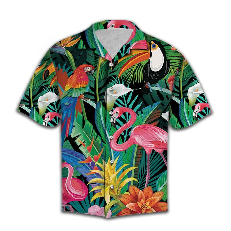 Hawaiian Shirt Women Men Tropical Bird Flamingo