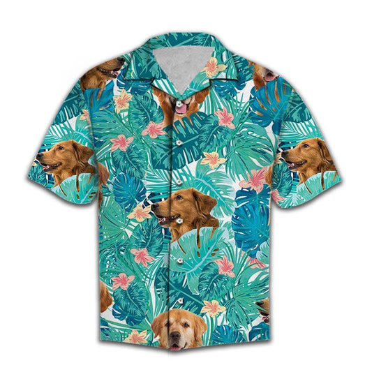 Hawaiian Shirt Women Men Tropical Golden Retriever