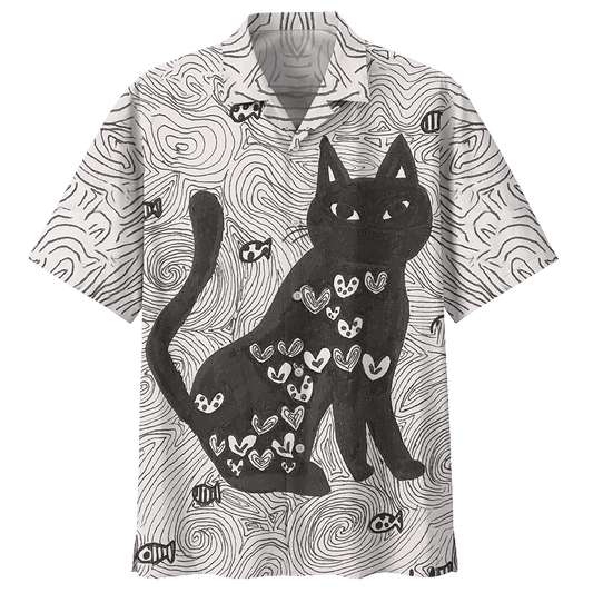 Heart Black Cat Hawaiian Shirt For Men Women