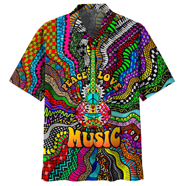 Hippie Peace Love Music Hawaiian Shirt For Men Women