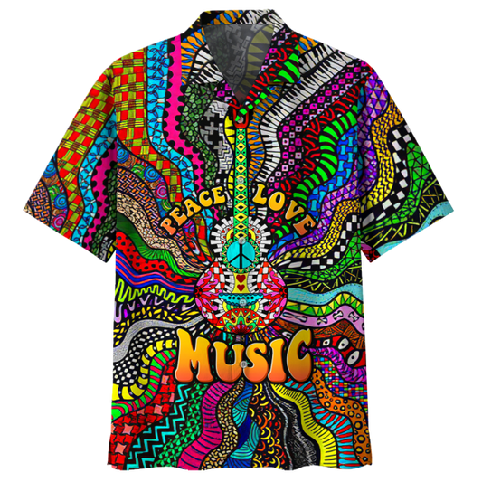 Hippie Peace Love Music Hawaiian Shirt For Men Women