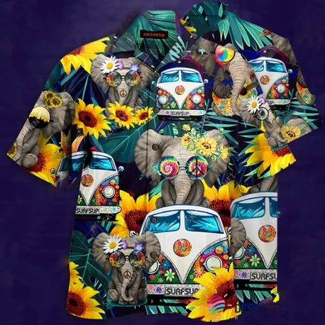 Hippie Wonderful Camping Elephant Hawaiian Shirt For Men Women