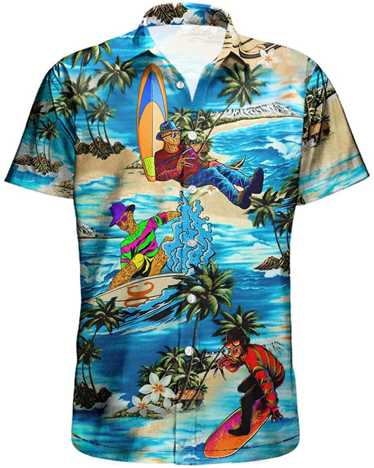 Horror Character Funny Halloween Suffering Beach Hawaiian Aloha Shirt For Men Women