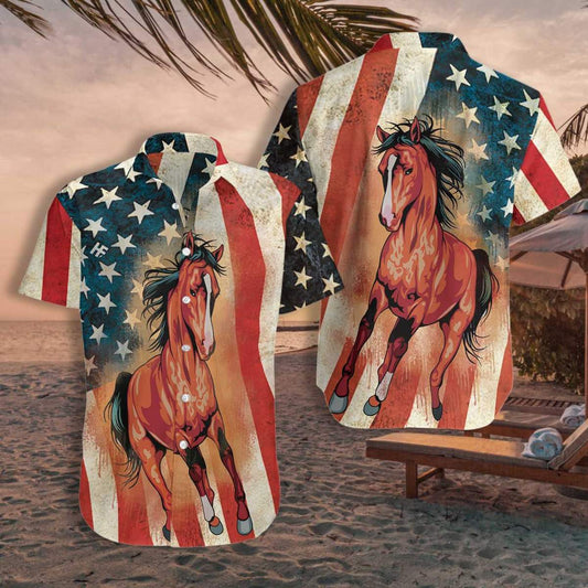 Horse American Flag Hawaiian Shirt For Men Women