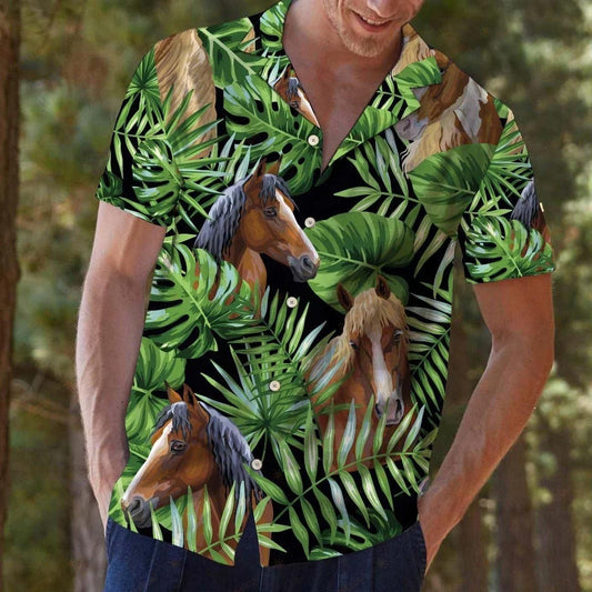 Horse Tropical Leaves Green Unique Design Hawaiian Shirt For Men Women