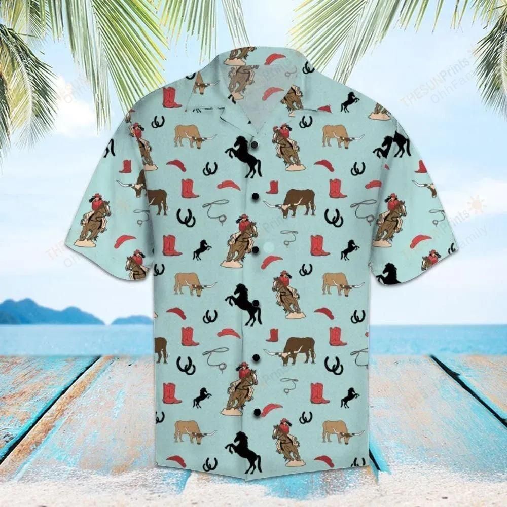 Horses Cowgirls Turquoise Amazing Design Hawaiian Shirt For Men Women