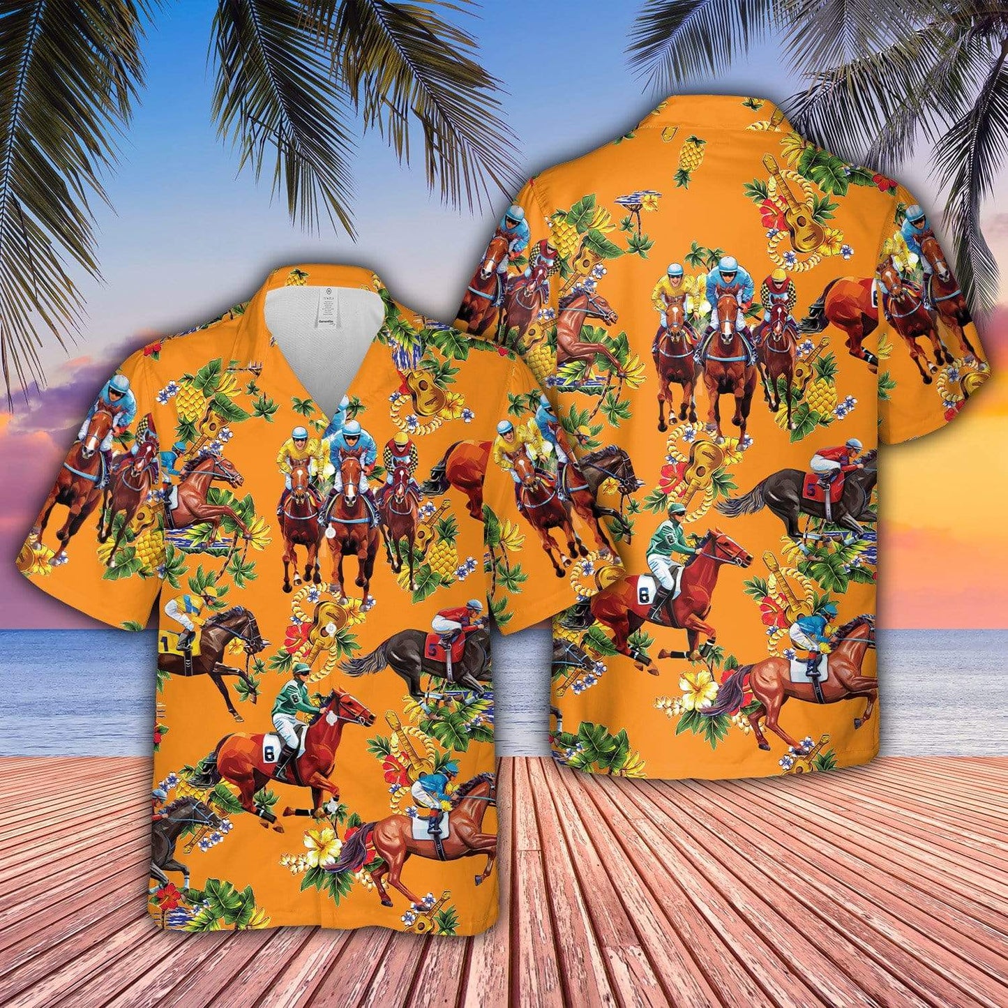 Interesting Horse Racing Pineapple Orange Hawaiian Shirt For Men Women