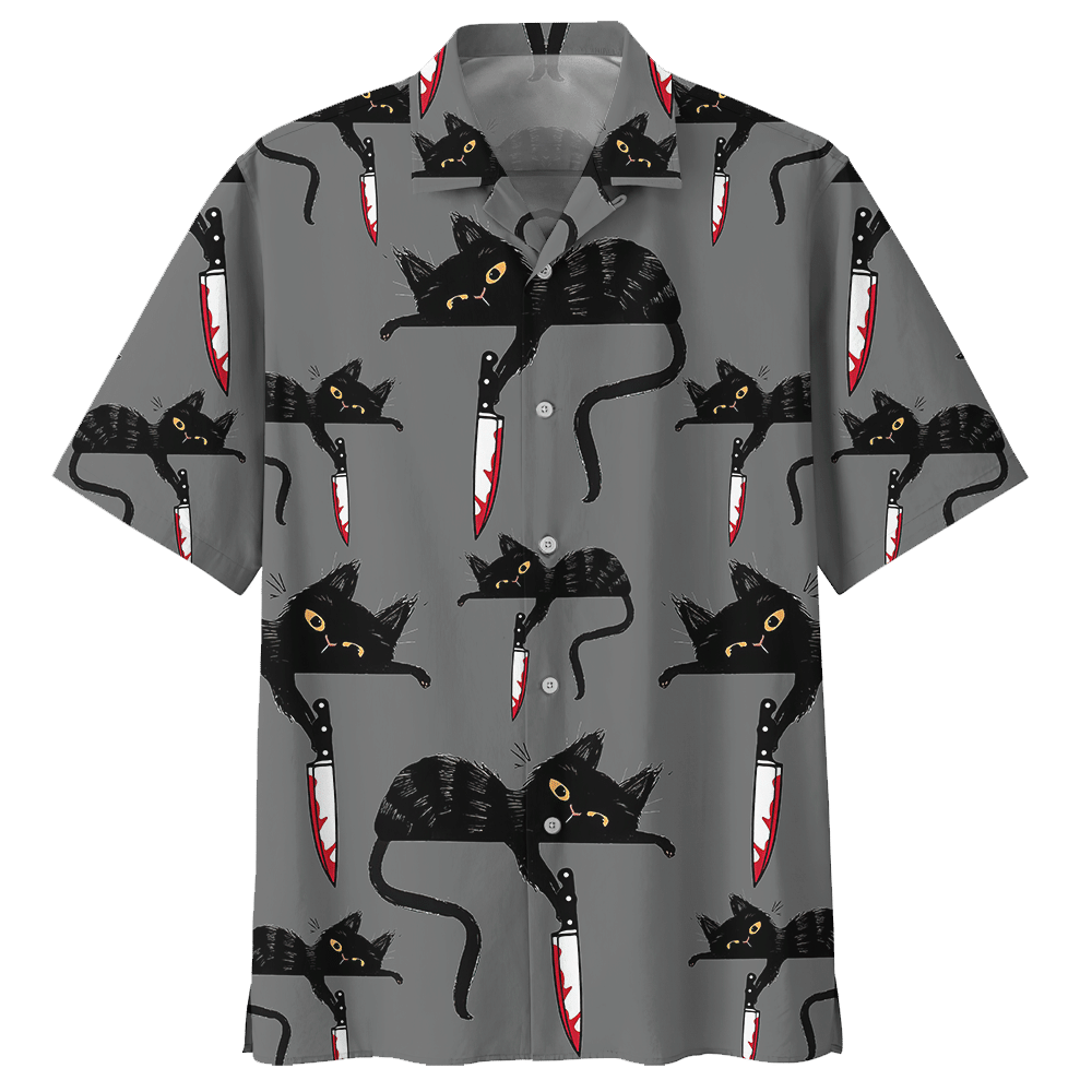 Knife Black Cat Hawaiian Shirt For Men Women