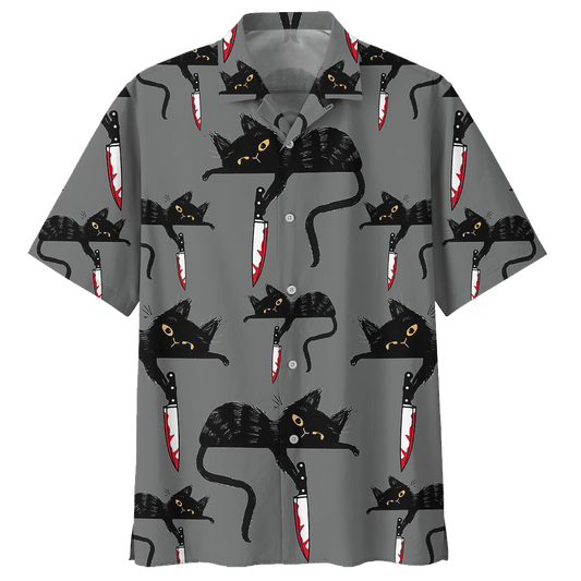 Knife Black Cat Hawaiian Shirt For Men Women