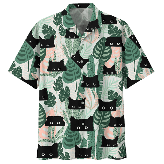 Leaf Black Cat Hawaiian Shirt For Men Women