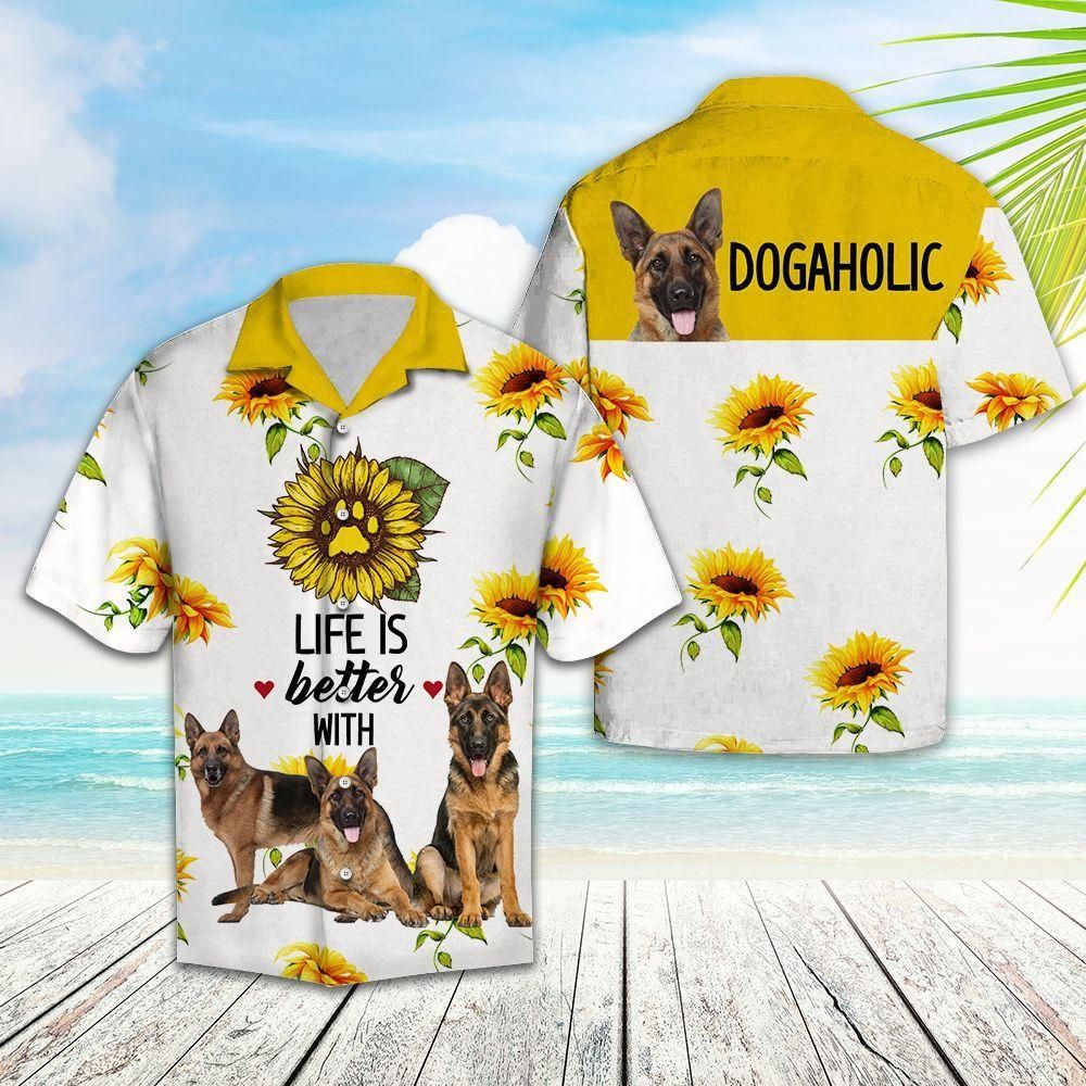 Life Is Better With German Shepherd Yellow Awesome Design Hawaiian Shirt For Men Women