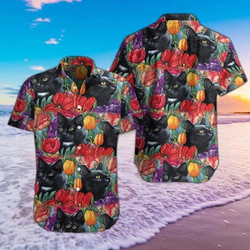 Love Black Cat Flowers Colorful Best Design Hawaiian Shirt For Men Women