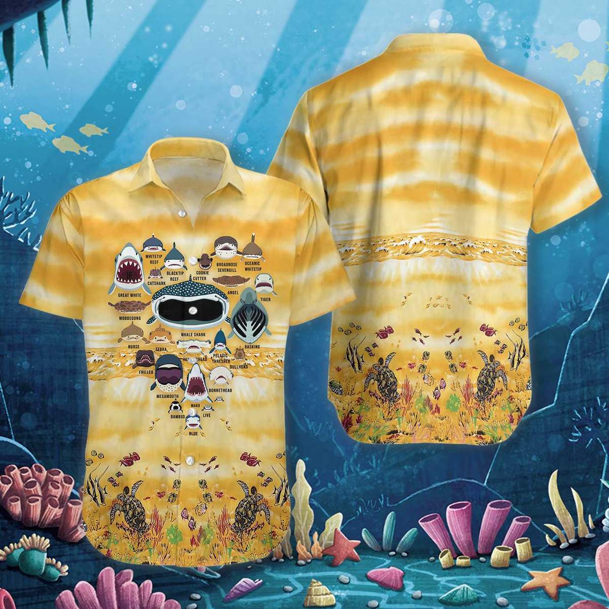 Love Shark Face In The Ocean Hawaiian Shirt For Men Women