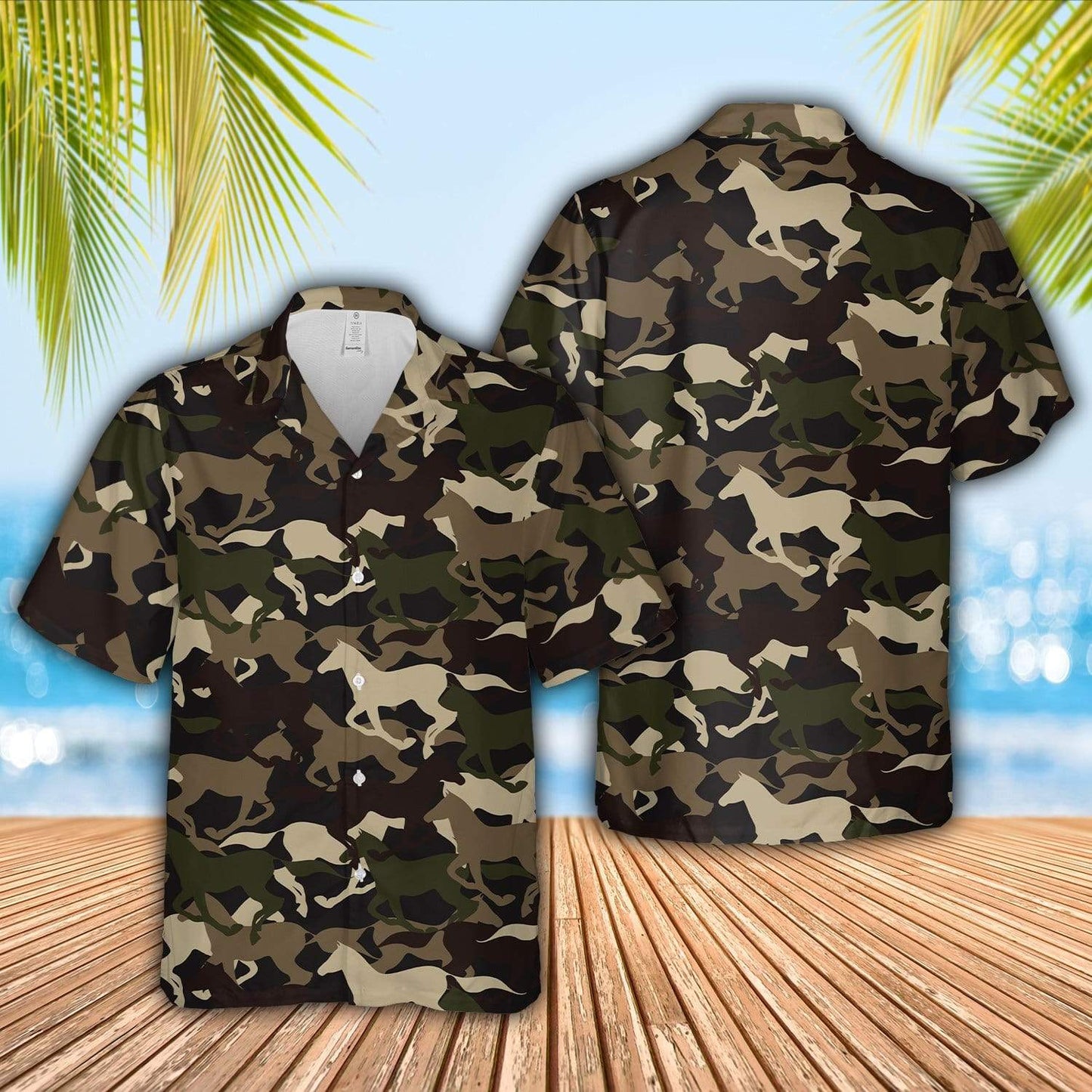 Military Camo Horse Racing Hawaiian Shirt For Men Women