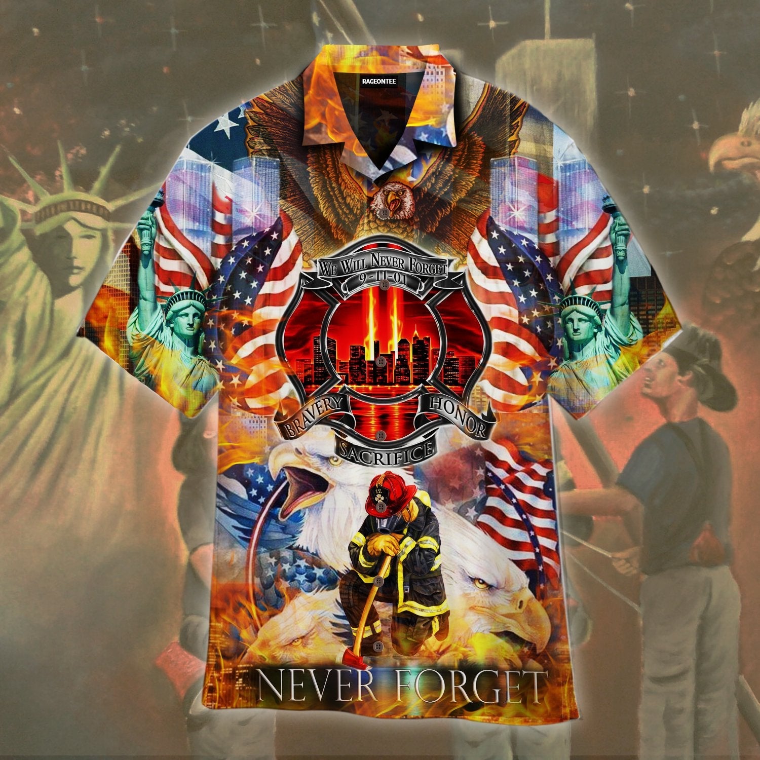 Never Forget 911 Firefighter Hawaiian Shirt For Men Women