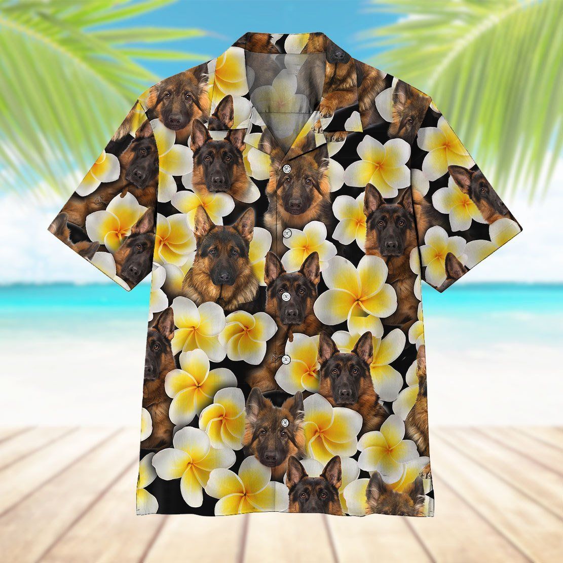 Plumeria German Shepherd Hawaiian Shirt For Men Women