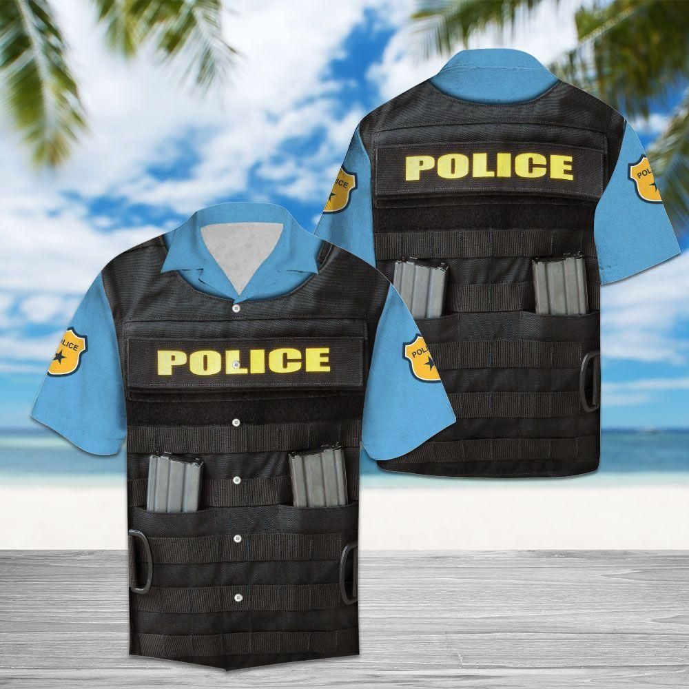 Police Black Blue Best Design Hawaiian Shirt For Men Women