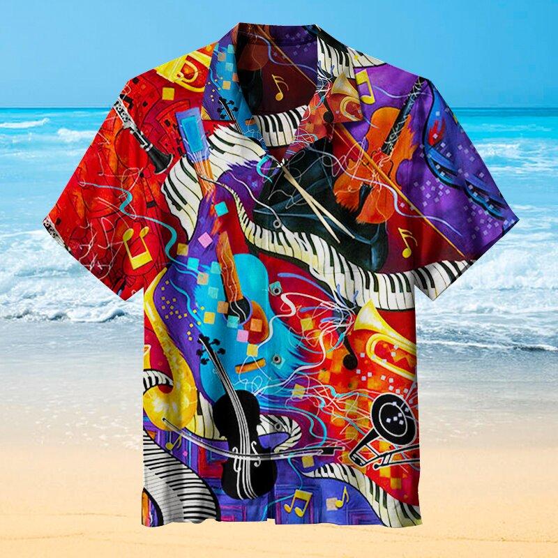 Retro Musical Instrument Pattern Hawaiian Shirt For Men Women