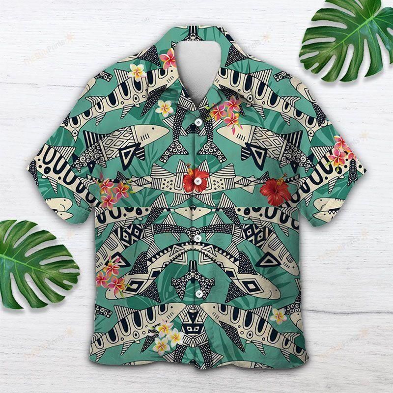 Retro Shark Party Green Nice Design Hawaiian Shirt For Men Women