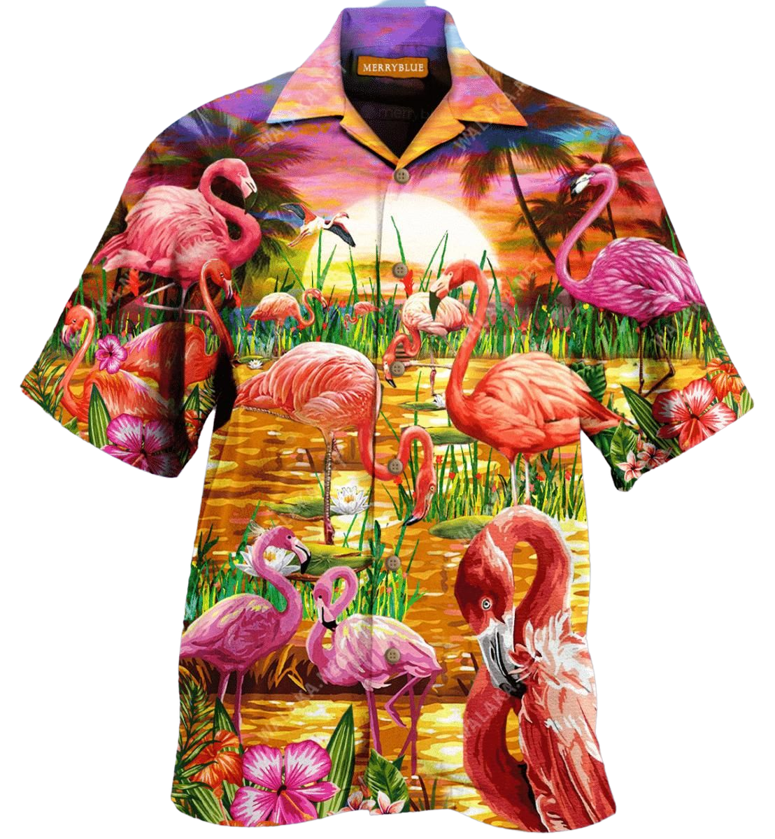 Romantic Sunset With Flamingo Pink Unique Design Hawaiian Shirt For Men Women