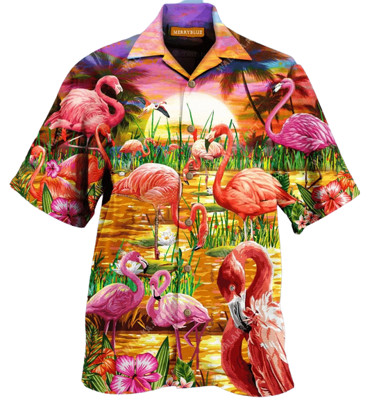 Romantic Sunset With Flamingo Pink Unique Design Hawaiian Shirt For Men Women