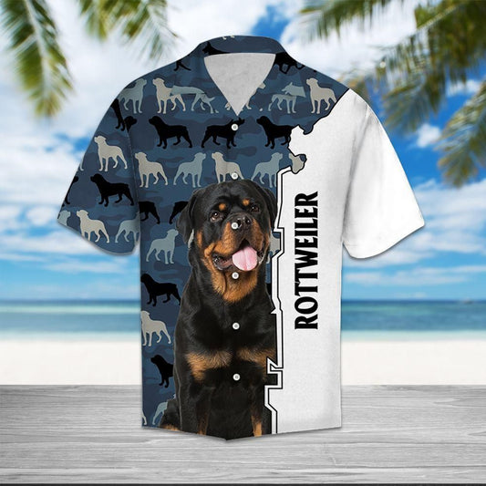 Rottweiler Camo Pattern Blue Awesome Design Hawaiian Shirt For Men Women