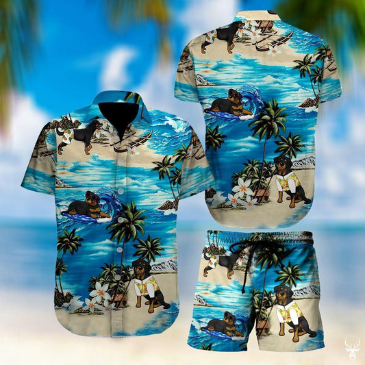 Rottweiler Dog Beach Vibe Tropical Hawaiian Aloha Shirt For Men Women