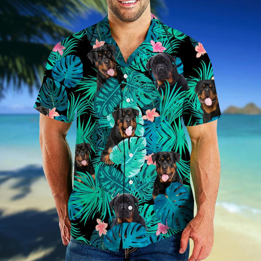 Rottweiler Hibiscus Tropical Green Unique Design Hawaiian Shirt For Men Women