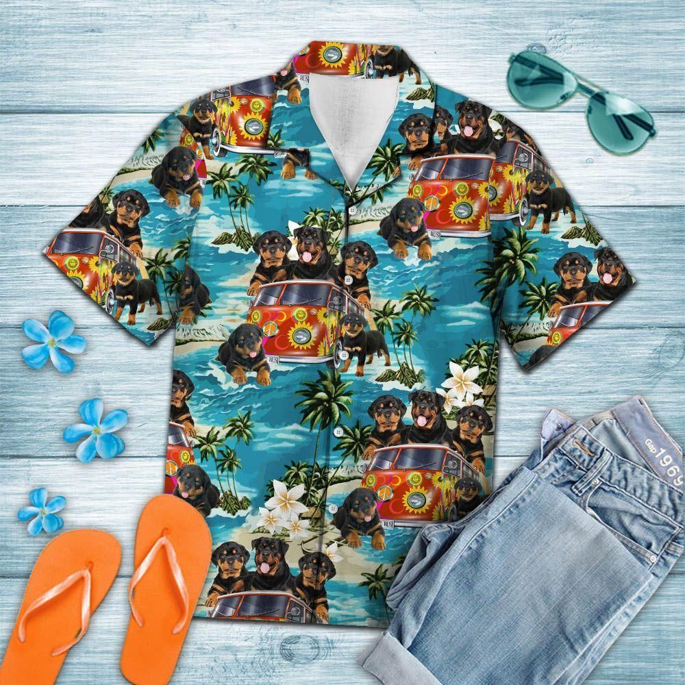 Rottweiler Hippie Summer Blue Amazing Design Hawaiian Shirt For Men Women