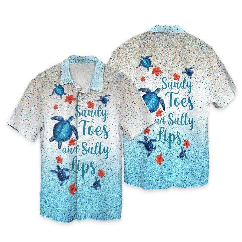 Sandy Toes Salty Lips Turtle Hawaiian Aloha Shirt L For Men Women