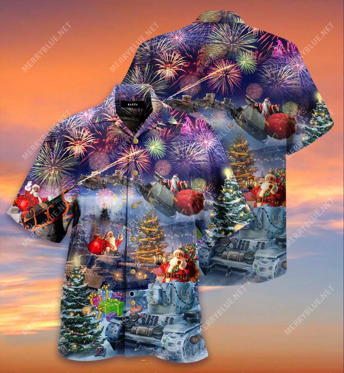 Santa Claus Rides Tank To Come Christmas Hawaiian Shirt For Men Women